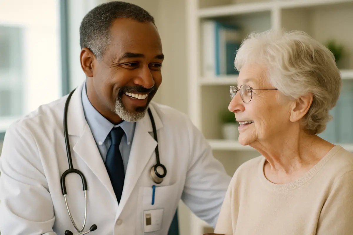 Doctor talking to a senior patient (HMO plan)