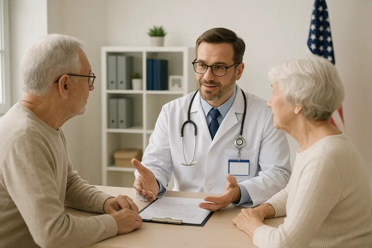 Senior couple consulting with a doctor (PPO plan)