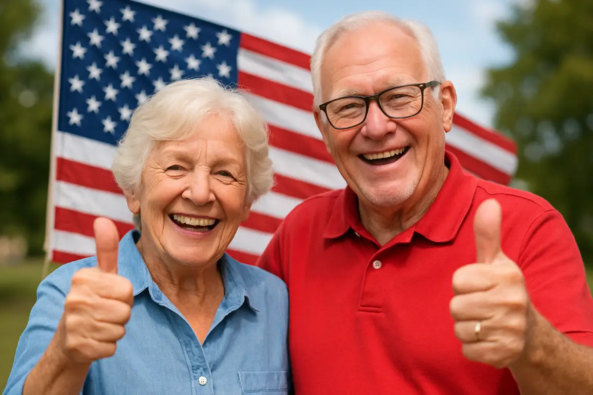 A senior couple smiling