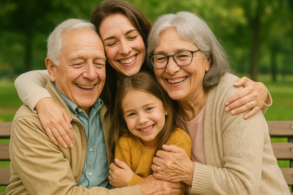 Family hugging and smiling together